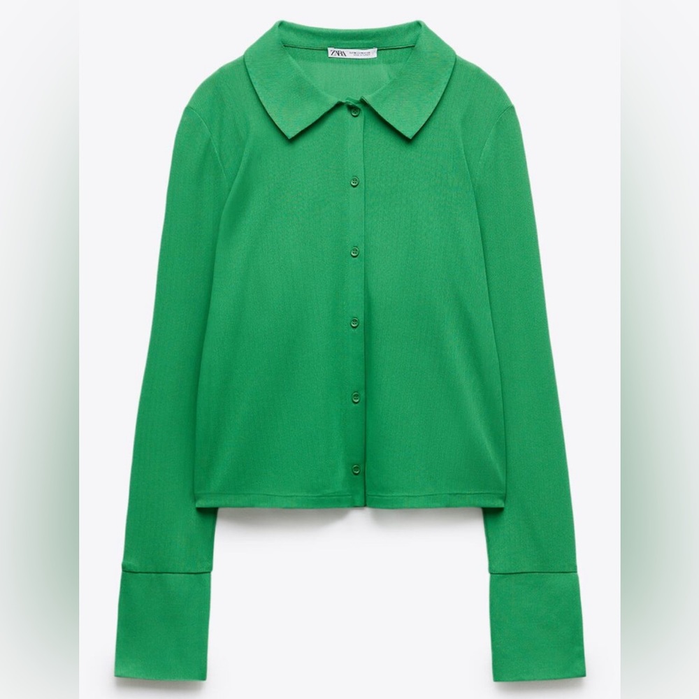 Zara green long sleeve sheer long sleeve green blouse with matching bra - size s